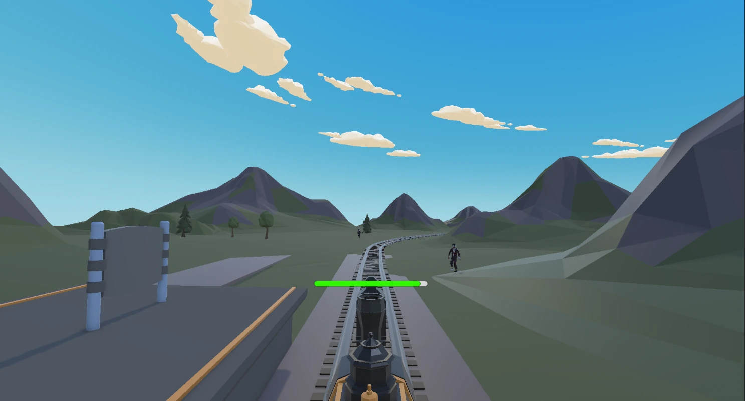 VR train environment with enemies approaching along the track